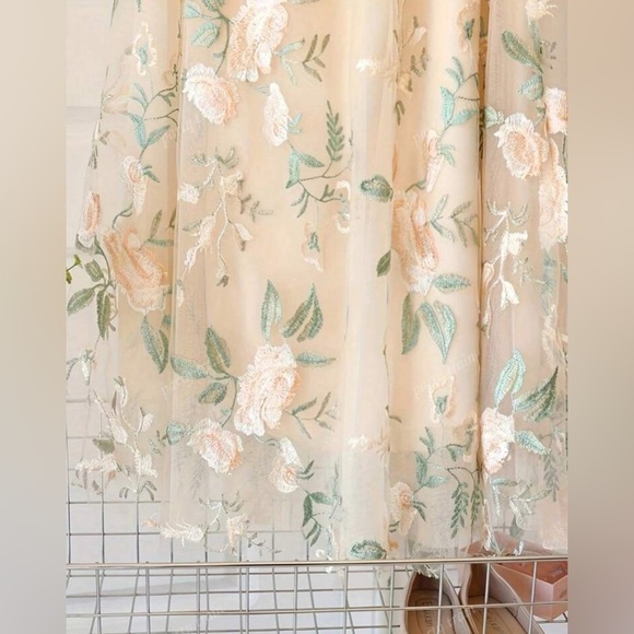 Floral Embroidered Flowers on Mesh Cream Skirt - Picture 5 of 5
